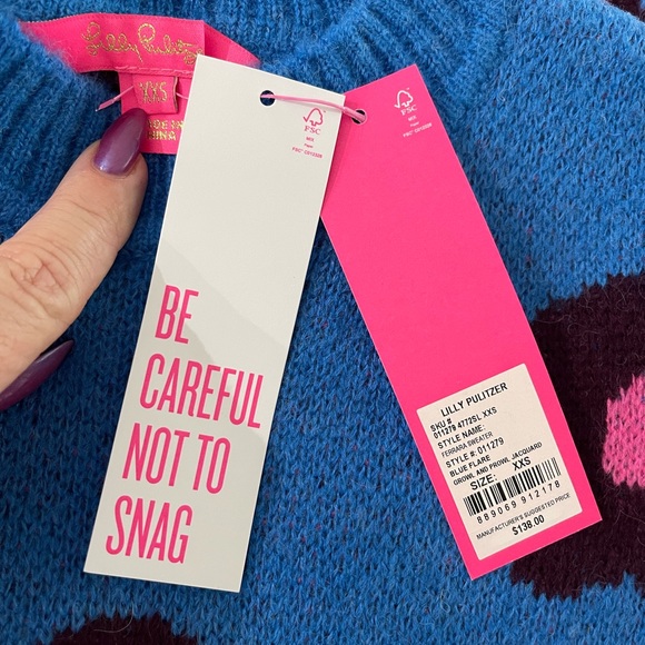 💕NWT Lilly Pulitzer Ferrara Sweater I’m Blue Flare Growl & Prowl Sz XXS - Picture 9 of 11